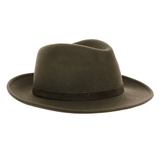 Olive fedora hat made in France with ear flaps Olive fedora hat made in France with ear flaps