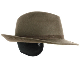Olive fedora hat made in France with ear flaps