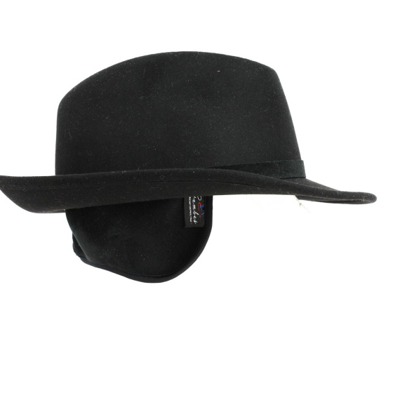 Black fedora hat with ear flaps made in France