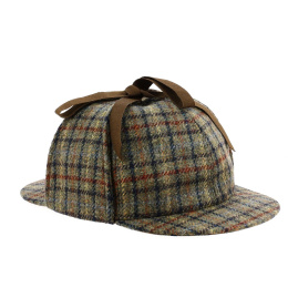 Olive green checkered Sherlock Holmes cap
