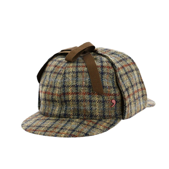 Casquette sherlock holmes a carreaux vert olive