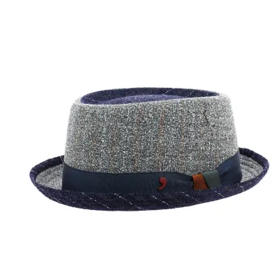 Two-tone Blue and Grey Pork Pie Hat Afonso d'Este - ref 21002