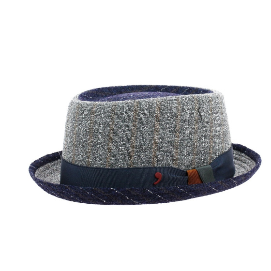 Two-tone Blue and Grey Pork Pie Hat Afonso d'Este