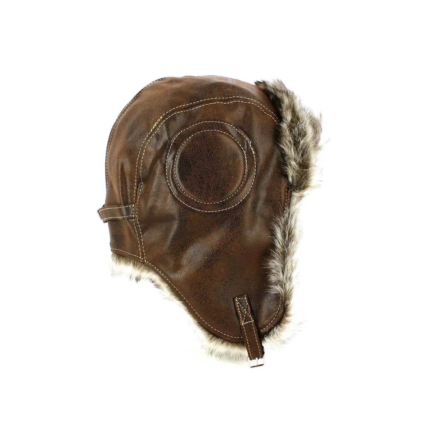 Chapka marron imitation cuir vintage