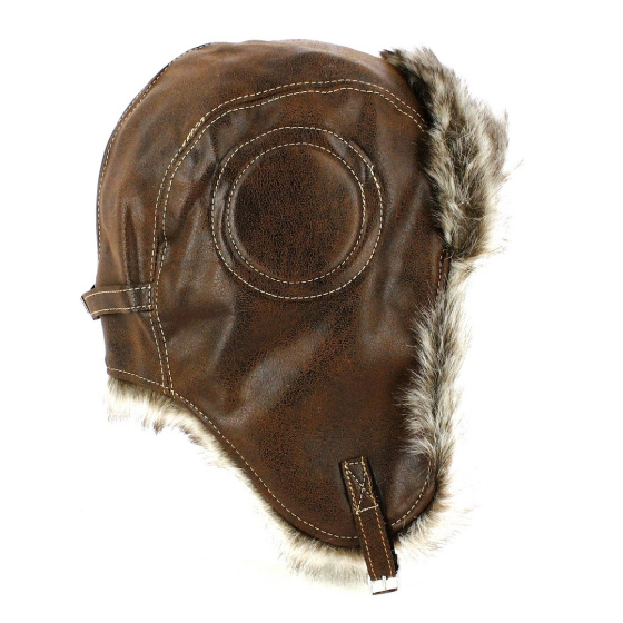 Chapka marron imitation cuir vintage