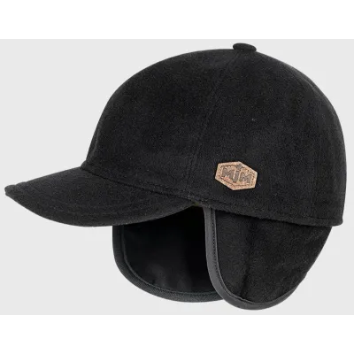 Black Wool Baseball Cap with Ear Flaps - Mjm Reference: 17514 | Traclet Hat Shop
