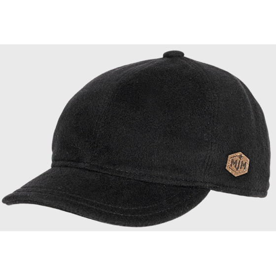 Black Wool Baseball Cap with Ear Flaps - Mjm