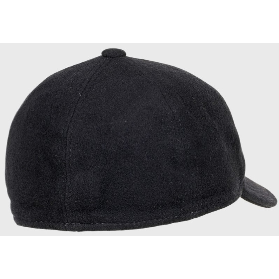 Black Wool Baseball Cap with Ear Flaps - Mjm