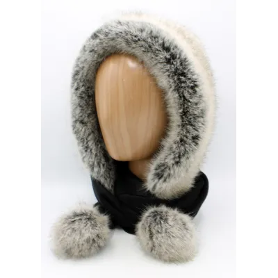 Evora Hood Fleece Black & Faux Fur - Traclet Reference: 21029| Traclet Hat Shop