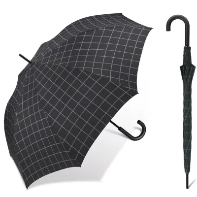 Long Check Black Gents Walking Stick Umbrella - Esprit Reference: 21047 Chapellerie Traclet