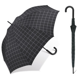 Long Check Black Gents Walking Stick Umbrella - Esprit