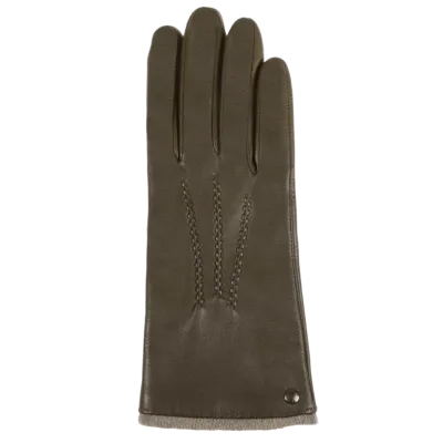 Gants Femme Cuir Doublée Cachemire Olive - Isotoner