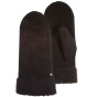 Women's Black Leather Mittens with Faux Fur - Isotoner