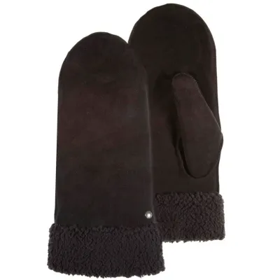 Women's Black Leather Mittens with Faux Fur - Isotoner Reference: 21076| Chapellerie Traclet