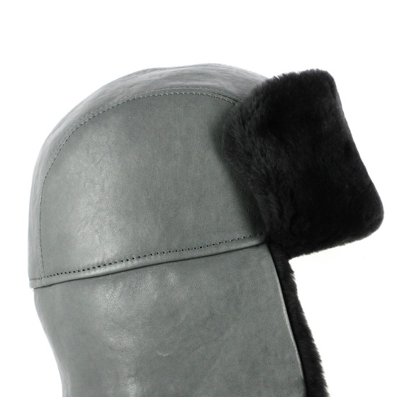 Grey Leather & Sheepskin Andventurer Ushanka - Traclet