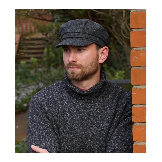 Fiddler Herringbone Wool Sailor Cap Anthracite - Traclet