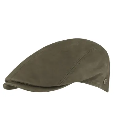 Ravenne Flat Cap in Olive Leather - Flechet reference 21122 traclet hat shop