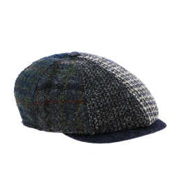 Blue Wool Domed Prince of Wales Patchwork Cap - Traclet
