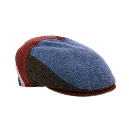 Flat Cap Parigi Blue Burgundy & Beige Wool - Traclet