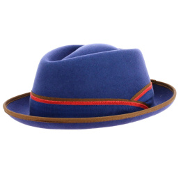 Royal Blue Felt Porkpie Monza Hat - Traclet