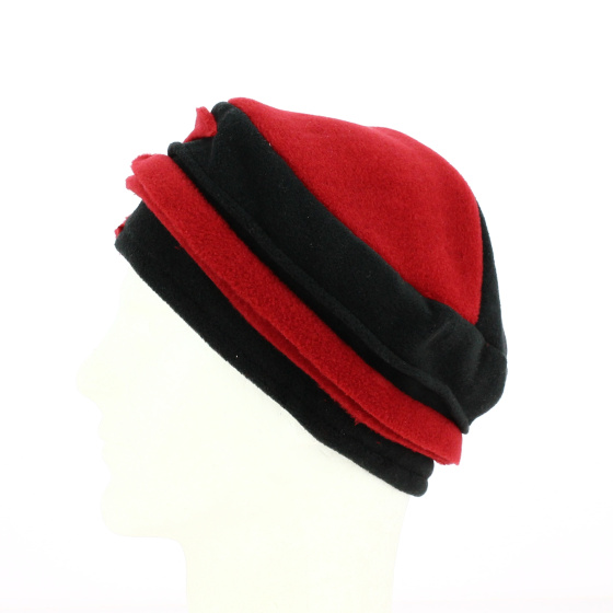 Black & Red Fleece Beanie with Fleur-de-lis