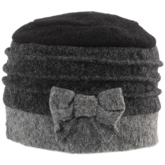 Black & Grey Wool Beanie Hat with Bow - Traclet