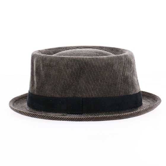 Chapeau Porkpie Jamsa en Velours Côtelé Marron Foncé Chapeau Porkpie Jamsa en Velours Côtelé Marron Foncé