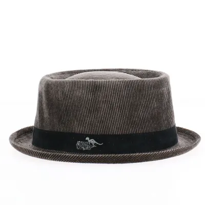 Chapeau Porkpie Jamsa en Velours Côtelé Marron Foncé