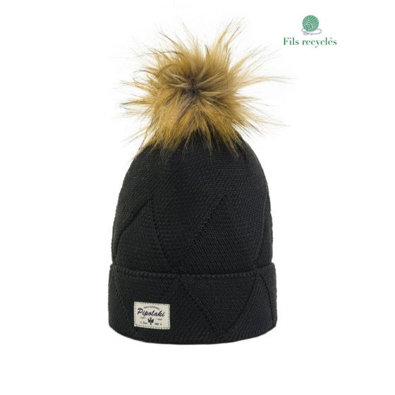 Black Agena Pompom Beanie - Pipolaki