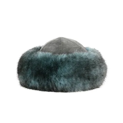 Irena Women's Toque in Turquoise Faux Fur & Grey Leather - Traclet . Reference: 21336 | Traclet Hatters