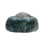 Irena Women's Toque in Turquoise Faux Fur & Grey Leather - Traclet