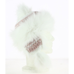 White and Pink Faux Fur Hat with Ear Flaps - Starling