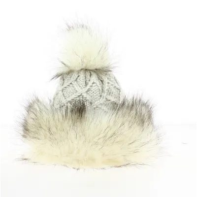 Beige Faux Fur Pompom Beanie - Starling Reference: 21429 | Traclet Hat Shop