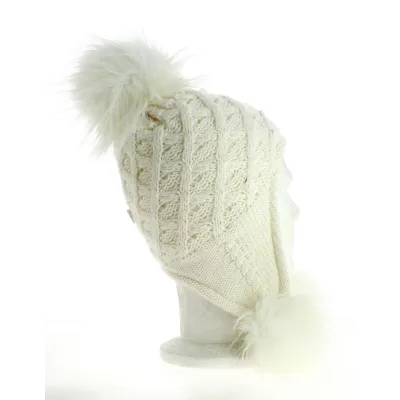 Bonnet Tricote Péruvien Pompon Ivoire - Traclet : 21430| Chapellerie Traclet