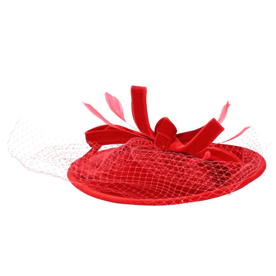 Red Velvet Ceremony Hat with veil