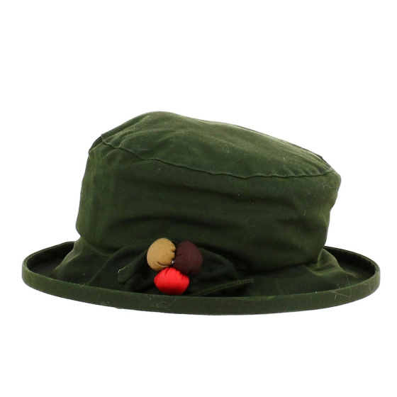 Waterproof Waxed Cotton Cloche Hat Olive - Traclet