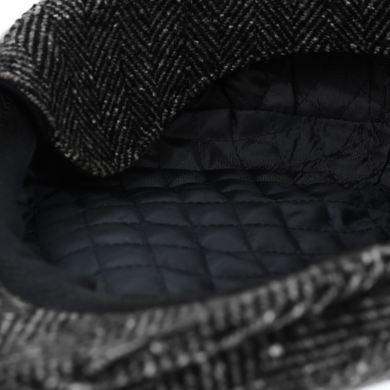 Jerzu Flat Cap with Ear Flaps Anthracite Herringbone Wool - Traclet