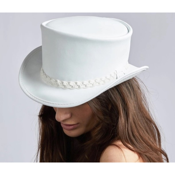 Chapeau Demi Haut de Forme Cuir Blanc - American Hat