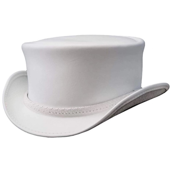 White Leather Top Hat - American Hat