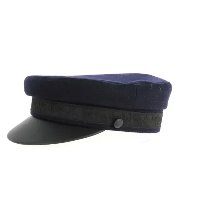 Casquette Marin Drap Bleu & Cuir Noir