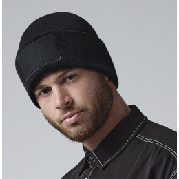 Black Recycled Polyester Patch Beanie - Traclet