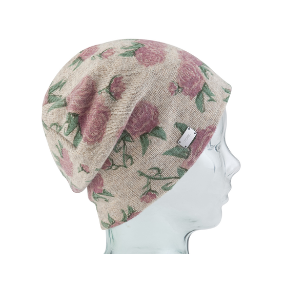 Rosie Flowers Wool Beanie - Coal