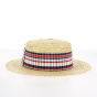 Natural Straw Hat - Red, White & Blue Striped Band