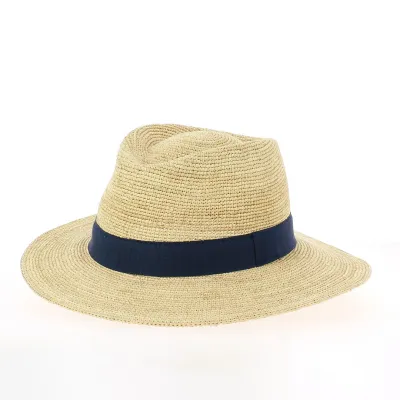 Blue Flavien Raffia Traveller Hat with Ribbon