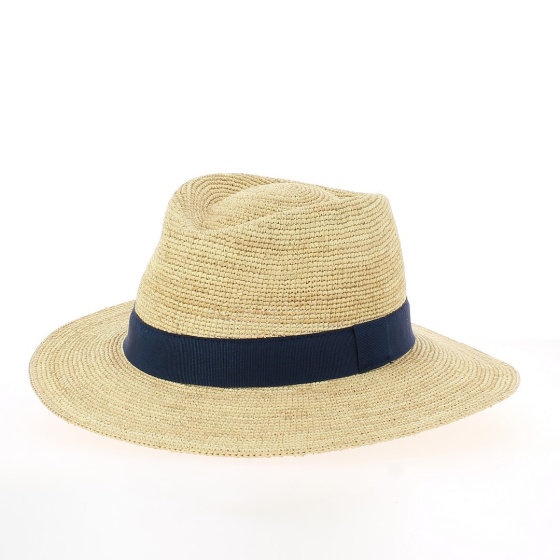 Blue Flavien Raffia Traveller Hat with Ribbon
