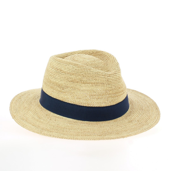 Blue Flavien Raffia Traveller Hat with Ribbon