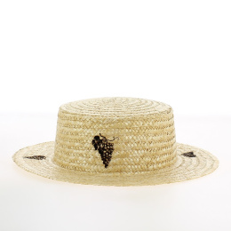Natural Straw Vineyard Hat - Grape Cluster Patterns