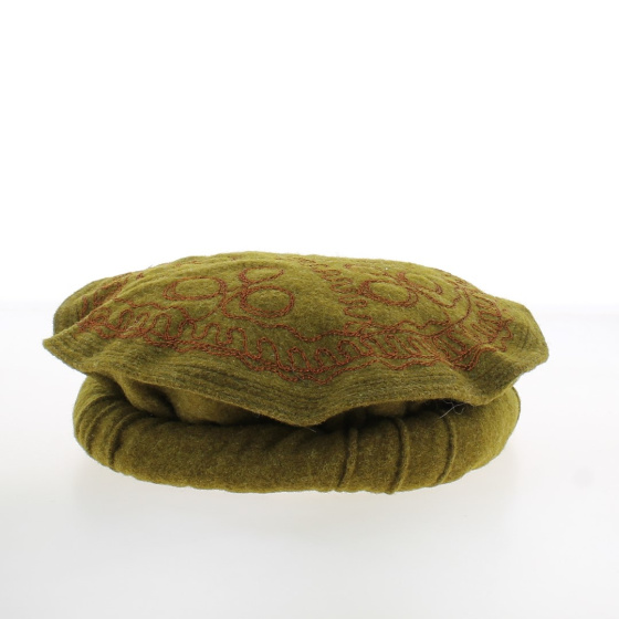 Olive Green-Red Embroidered Pakol