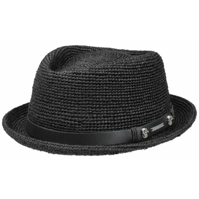 Pork Pie Hat Diamond Raffia Black Straw - Stetson Reference: 21986| Traclet Hat Shop