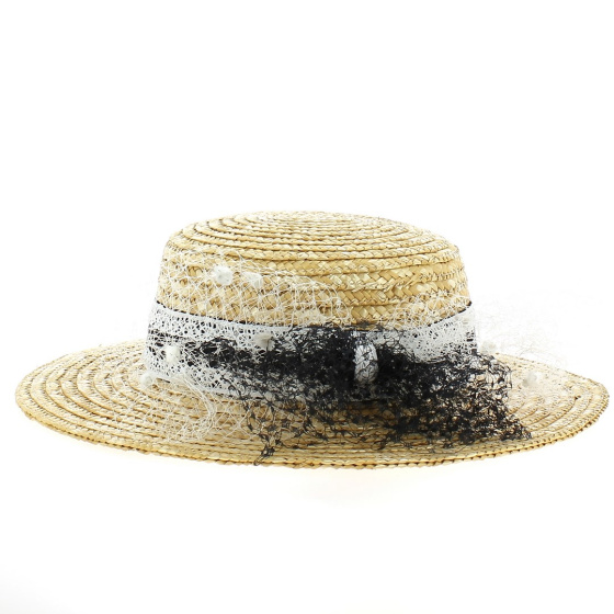 Chapeau Canotier Noir & Blanc Dentelle